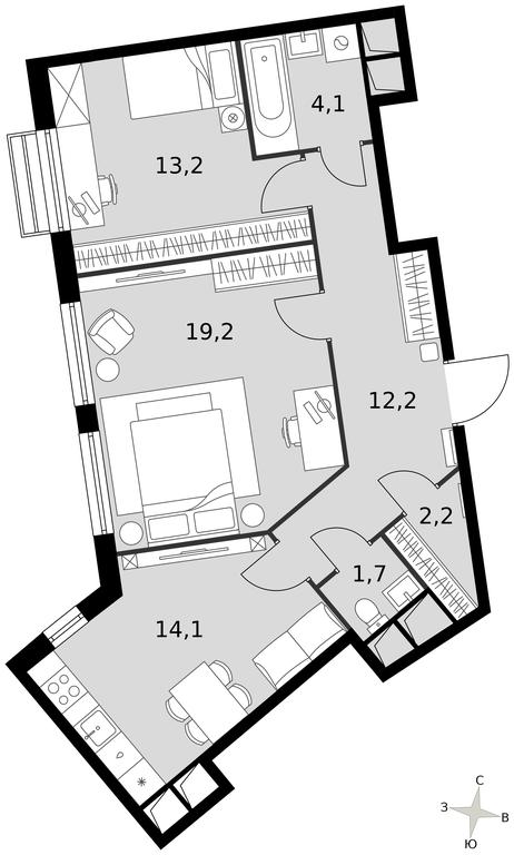 2-BD Apartment Sale, 66.7 sq. m. at Rimskiy, Rimskiy proyezd, 1, Settlement of Razvilka, Leninskiy City District, Moscow Region, Russia #1