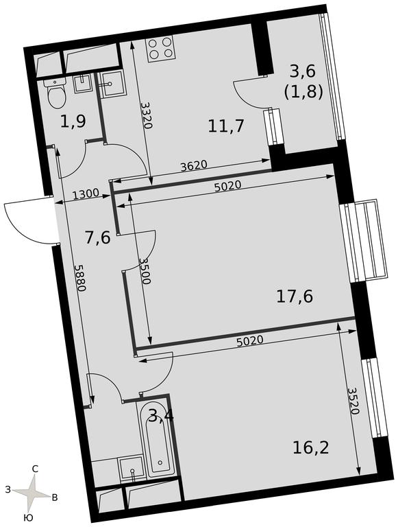 2-BD Apartment Sale, 60.2 sq. m. at Rimskiy, Rimskiy proyezd, 1, Settlement of Razvilka, Leninskiy City District, Moscow Region, Russia #2