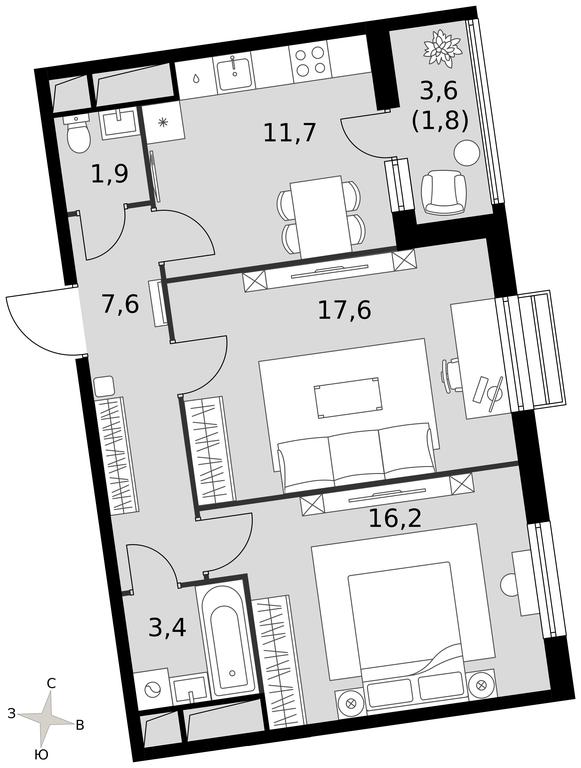 2-BD Apartment Sale, 60.2 sq. m. at Rimskiy, Rimskiy proyezd, 1, Settlement of Razvilka, Leninskiy City District, Moscow Region, Russia #1
