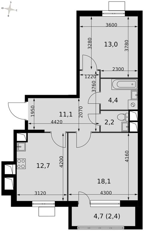 2-BD Apartment Sale, 63.8 sq. m. at Rimskiy, Rimskiy proyezd, 1, Settlement of Razvilka, Leninskiy City District, Moscow Region, Russia #2