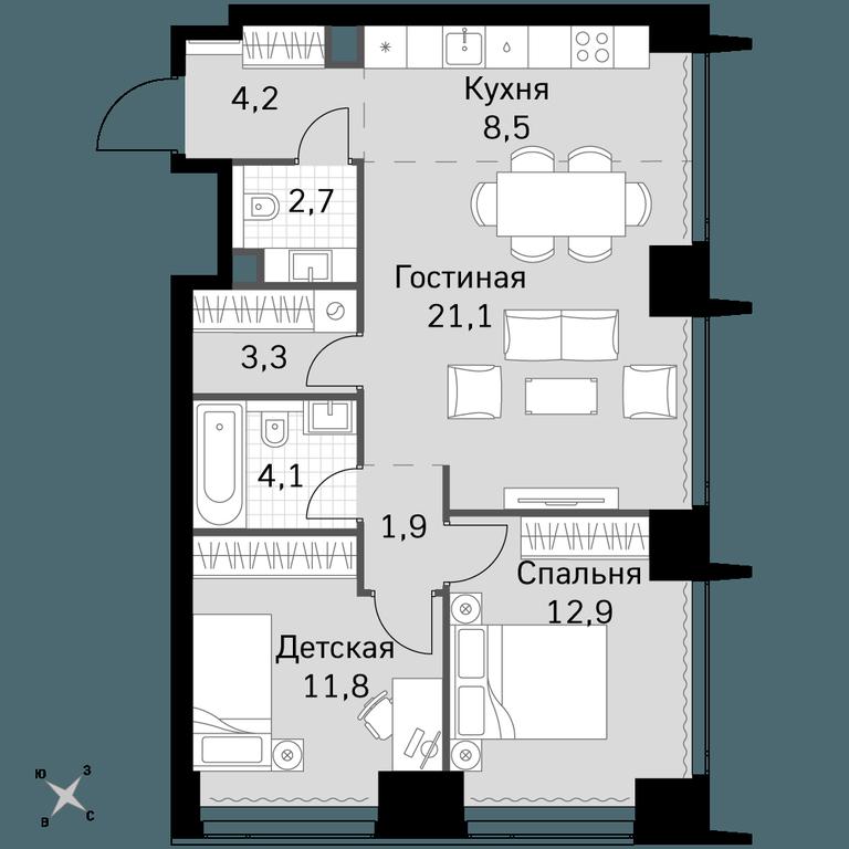 3-BD Apartment Sale, 70.5 sq. m. at Amber City, 3rd Khoroshyovsky Drive, 3А, Moscow, Russia #1