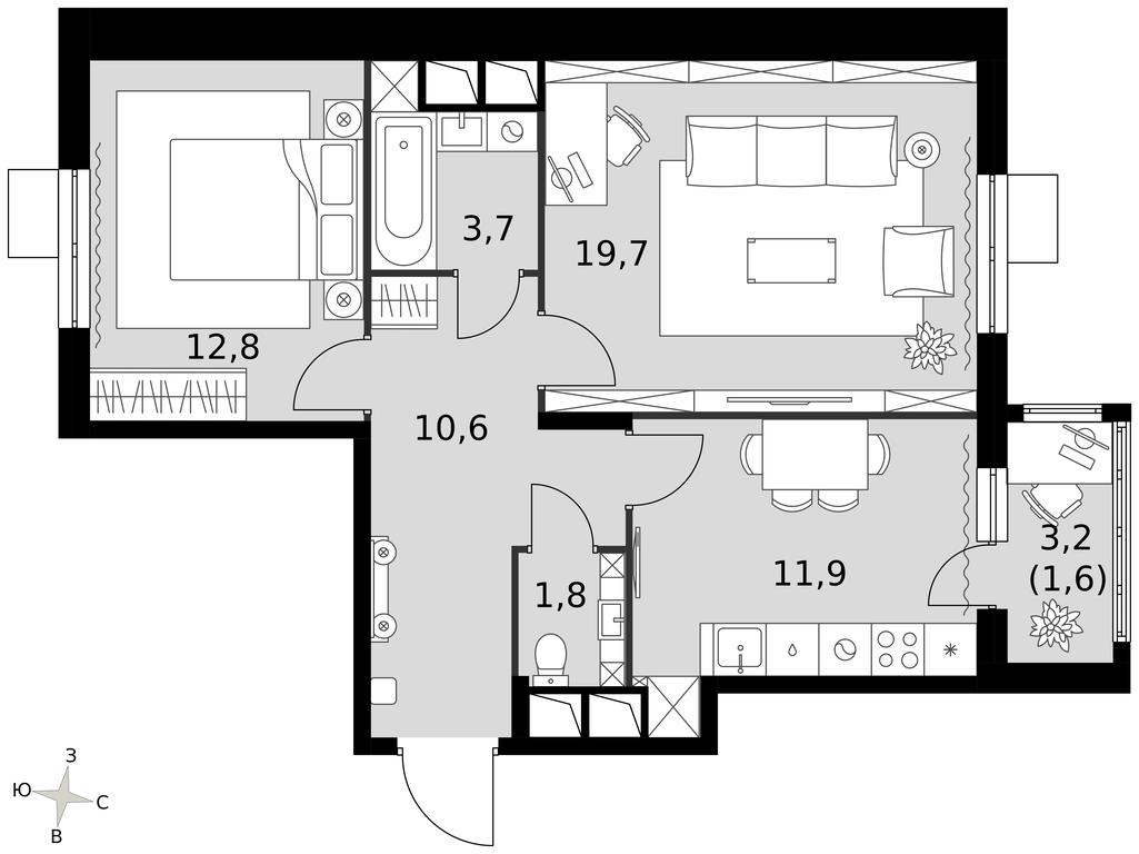 2-BD Apartment Sale, 61.7平方米 at Rimskiy, Rimskiy proyezd, 1, Settlement of Razvilka, Leninskiy City District, Moscow Region, Russia #1