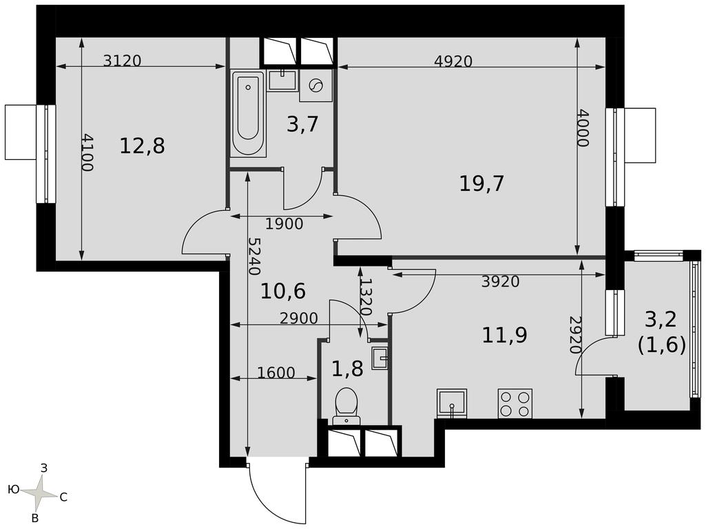 2-BD Apartment Sale, 61.7平方米 at Rimskiy, Rimskiy proyezd, 1, Settlement of Razvilka, Leninskiy City District, Moscow Region, Russia #2