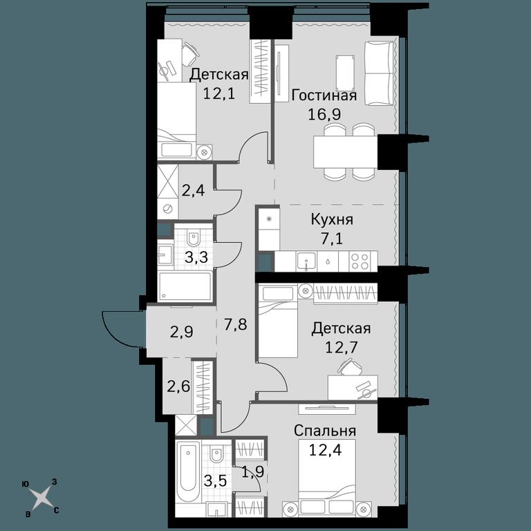 4-BD Apartment Sale, 85.6 sq. m. at Amber City, 3rd Khoroshyovsky Drive, 3А, Moscow, Russia #1