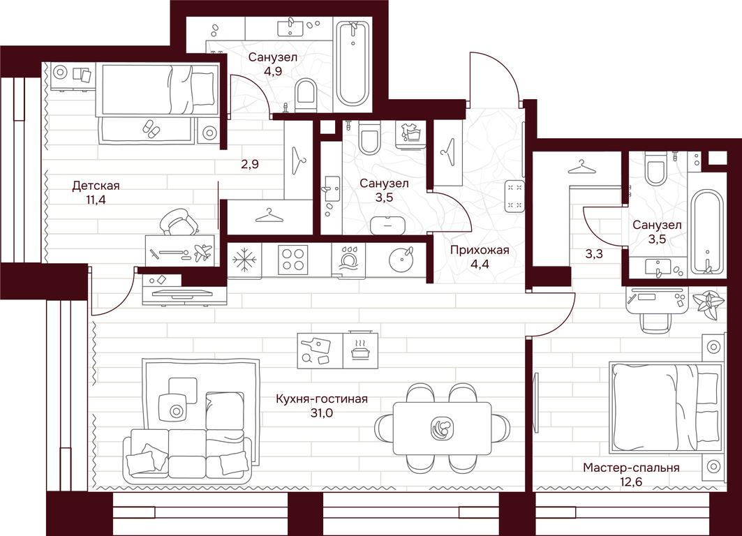 2-BD Apartment Sale, 77.5 sq. m. at Dom 7 Danilovskiy, Serpukhovsky Val Street, Moscow, Russia #1 2-BD Apartment Sale, 77.5 sq. m. at Dom 7 Danilovskiy, Serpukhovsky Val Street, Moscow, Russia #1