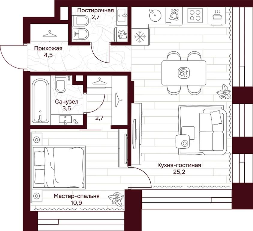 1-BD Apartment Sale, 49 sq. m. at Dom 7 Danilovskiy, Serpukhovsky Val Street, Moscow, Russia #1