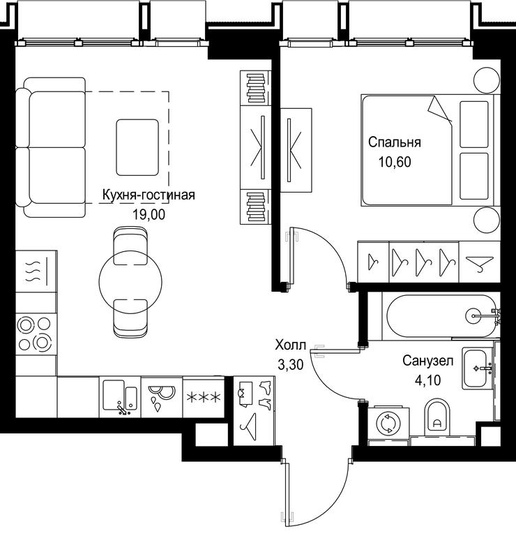 1-BD Apartment Sale, 37 sq. m. at Multikvartal CITYZEN, Vishnyovaya Street, Moscow, Russia #1