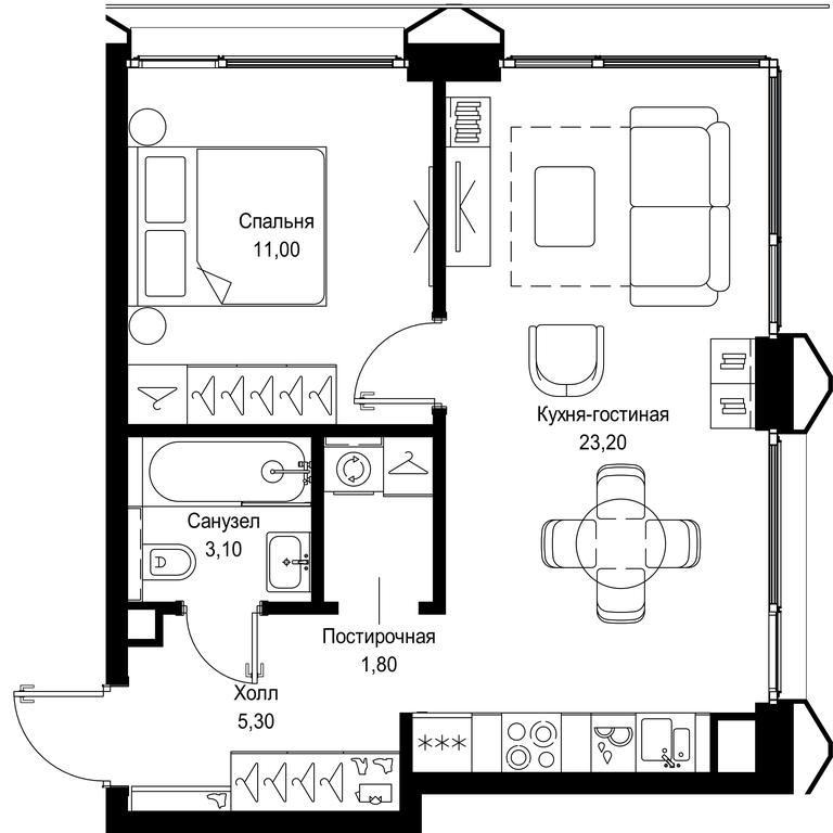 1-BD Apartment Sale, 44.4 sq. m. at Multikvartal CITYZEN, Vishnyovaya Street, Moscow, Russia #1