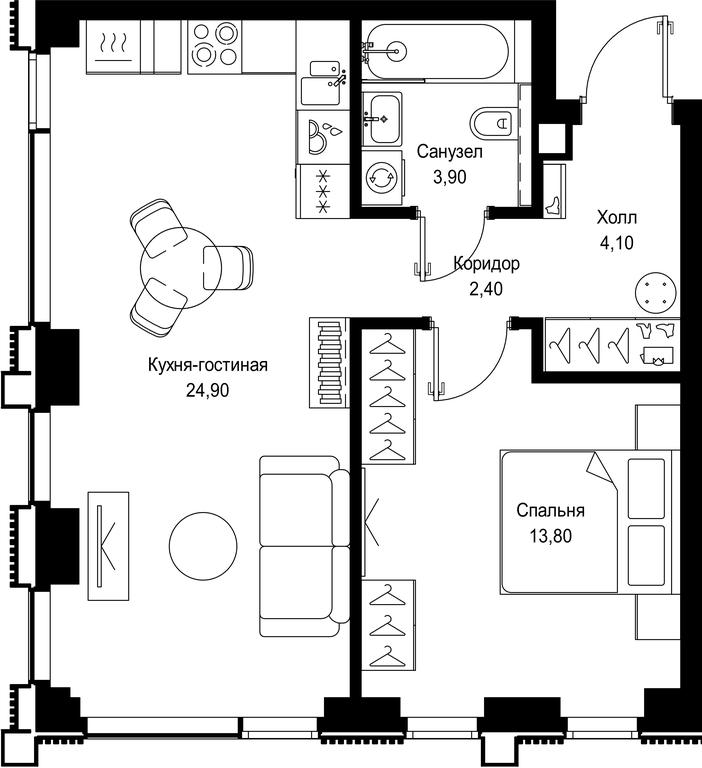 1-BD Apartment Sale, 49.1 sq. m. at Multikvartal CITYZEN, Vishnyovaya Street, Moscow, Russia #1