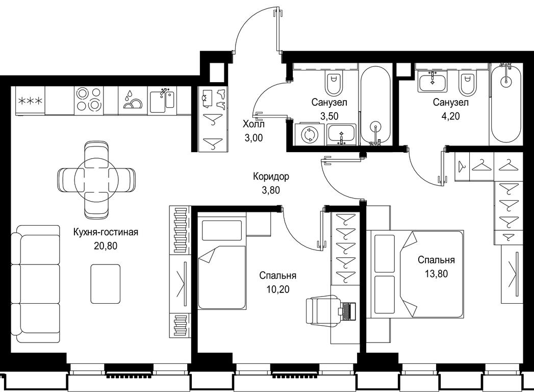 2-BD Apartment Sale, 59.3 sq. m. at Multikvartal CITYZEN, Vishnyovaya Street, Moscow, Russia #1
