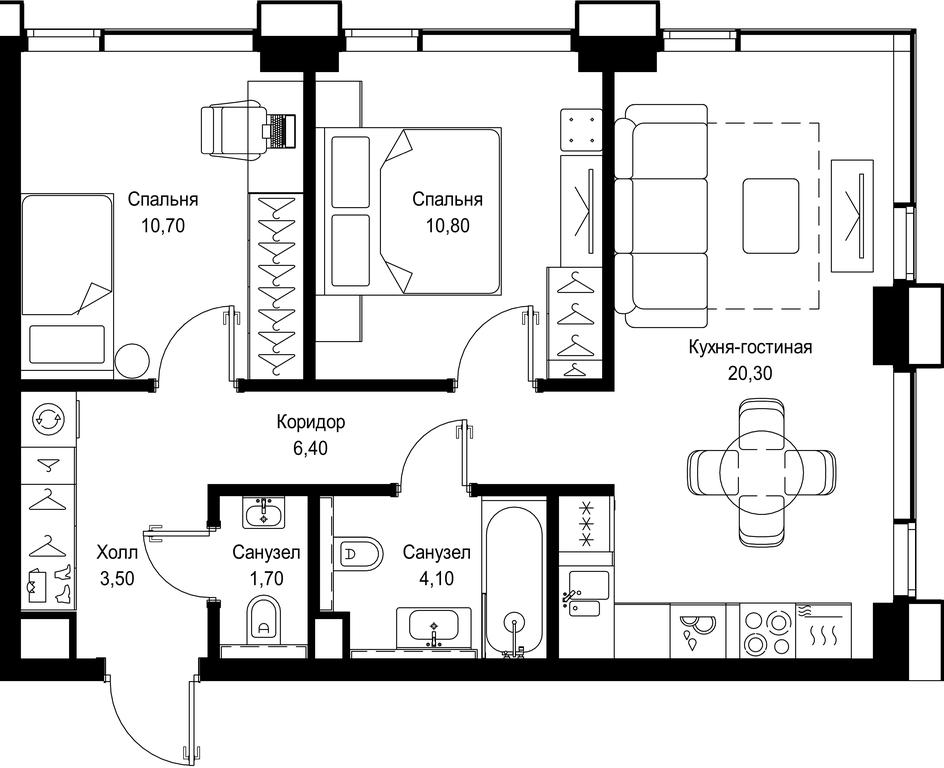 2-BD Apartment Sale, 57.5 sq. m. at Multikvartal CITYZEN, Vishnyovaya Street, Moscow, Russia #1