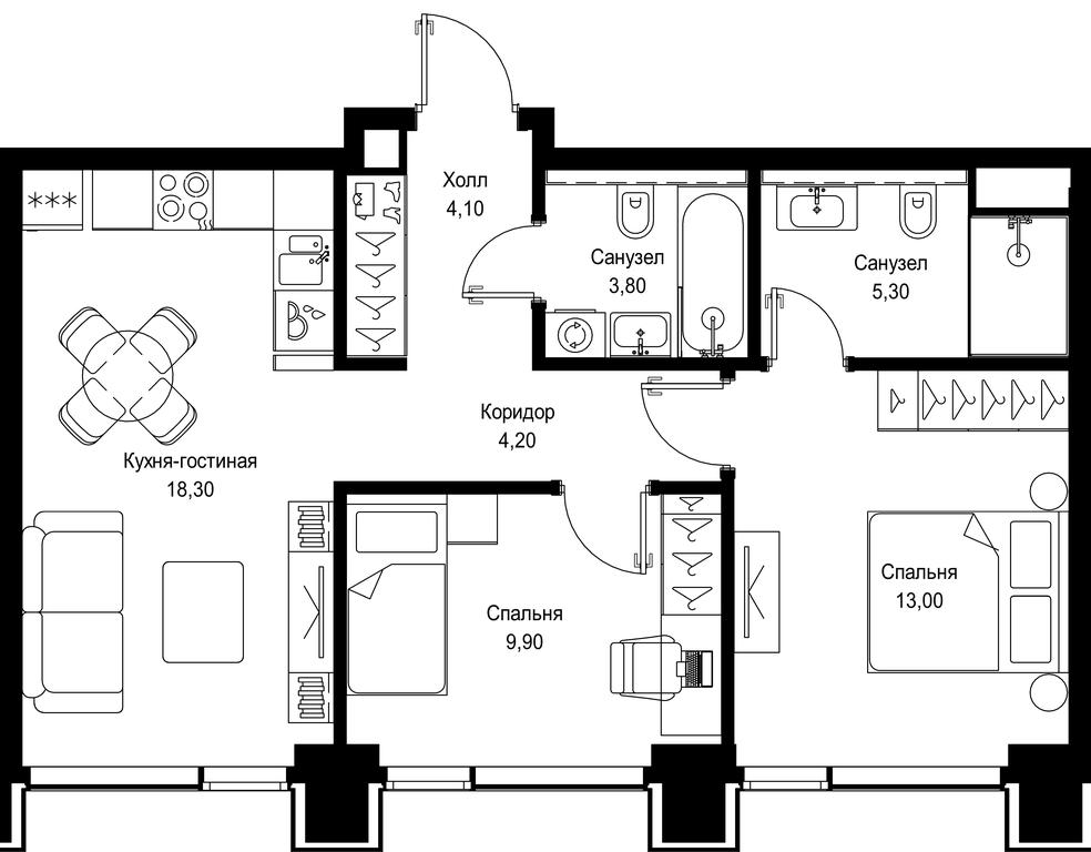 2-BD Apartment Sale, 58.6平方米 at Multikvartal CITYZEN, Vishnyovaya Street, Moscow, Russia #1 2-BD Apartment Sale, 58.6平方米 at Multikvartal CITYZEN, Vishnyovaya Street, Moscow, Russia #1
