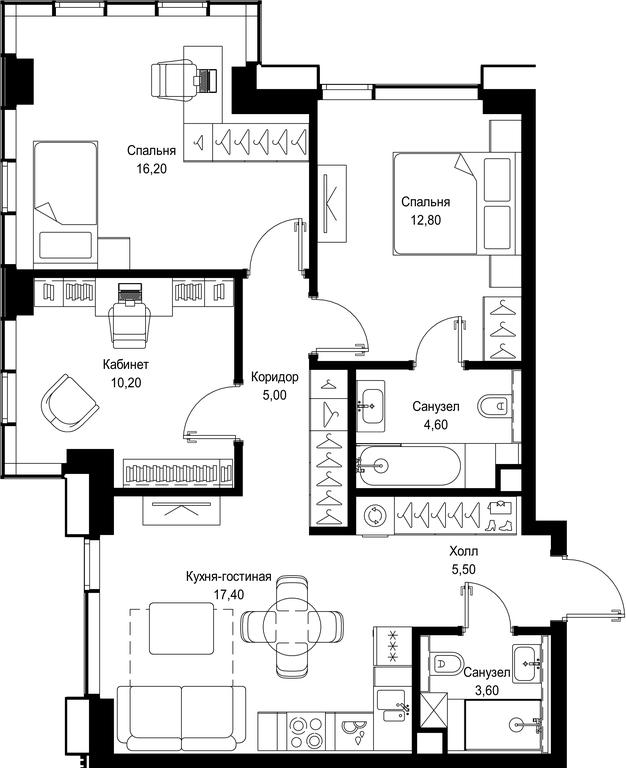 3-BD Apartment Sale, 75.3 sq. m. at Multikvartal CITYZEN, Vishnyovaya Street, Moscow, Russia #1