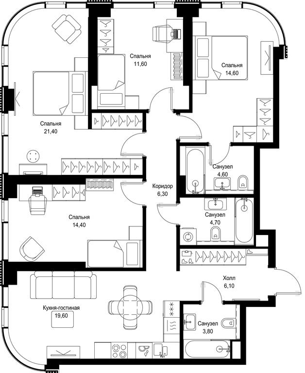 4-BD Apartment Sale, 107.1 sq. m. at Multikvartal CITYZEN, Vishnyovaya Street, Moscow, Russia #1 4-BD Apartment Sale, 107.1 sq. m. at Multikvartal CITYZEN, Vishnyovaya Street, Moscow, Russia #1