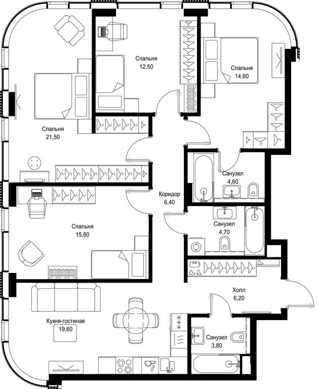 4-BD Apartment Sale, 109.5 sq. m. at Multikvartal CITYZEN, Vishnyovaya Street, Moscow, Russia #1