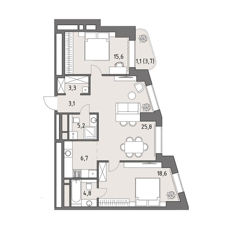 3-BD Apartment Sale, 84.2平方米 at Rodina Park, Vereyskaya Street, 12, Moscow, Russia #1