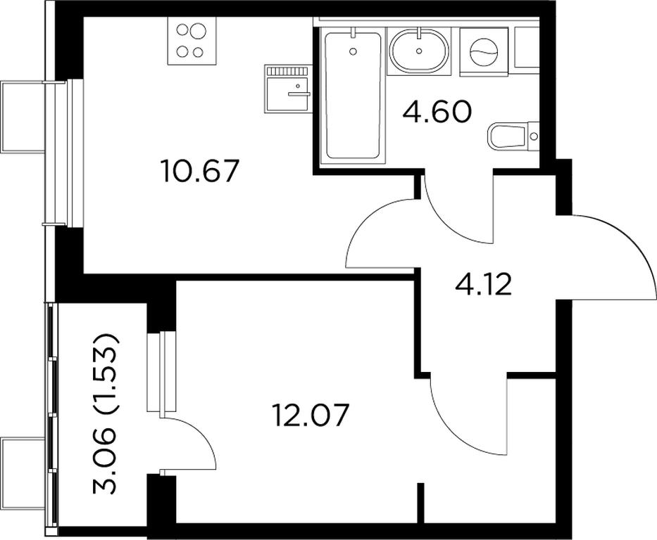 1-BD Apartment Sale, 32.6 sq. m. at Novoe Pushkino, mikrorayon Novoye Pushkino, Pushkino, Moscow Region, Russia #1