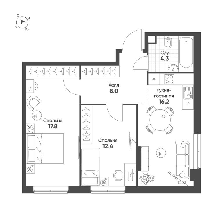 2-BD Apartment Sale, 58.7 sq. m. at Sokolinn Park, 3rd Grazhdanskaya Street, 1, Moscow, Russia #1 2-BD Apartment Sale, 58.7 sq. m. at Sokolinn Park, 3rd Grazhdanskaya Street, 1, Moscow, Russia #1