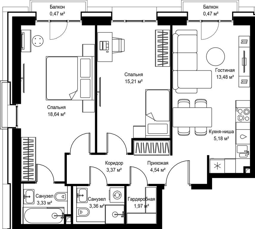 2-BD Apartment Sale, 70.02 sq. m. at Seliger City, Ilmenskiy Drive, 14к3, Moscow, Russia #2