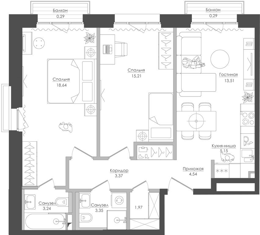 2-BD Apartment Sale, 70.02 sq. m. at Seliger City, Ilmenskiy Drive, 14к3, Moscow, Russia #1