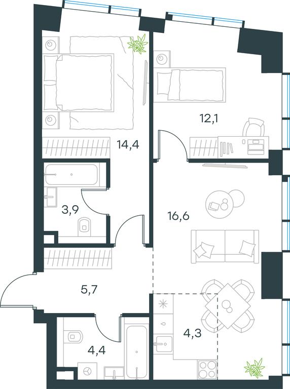 2-BD Apartment Sale, 61.4 sq. m. at Paveletskaya City, Dubininskaya Street, 59, Moscow, Russia #1