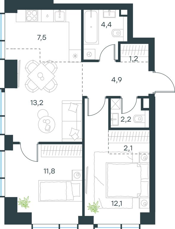 2-BD Apartment Sale, 59.4 sq. m. at Paveletskaya City, Dubininskaya Street, 59, Moscow, Russia #1