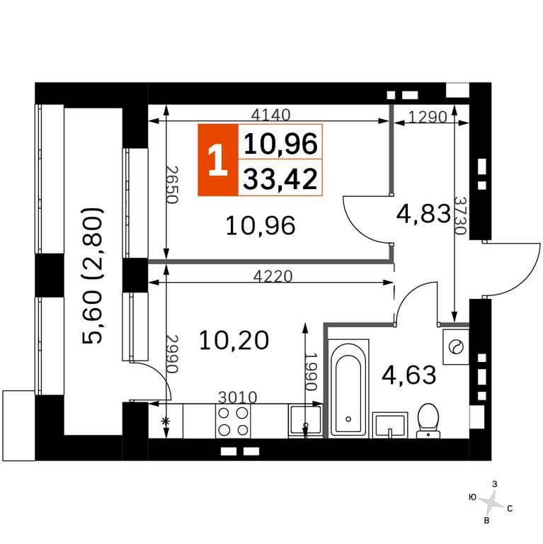 1-BD Apartment Sale, 33.42平方米 at Zhavoronki Club, zhiloy kompleks Akkord Smart-kvartal, Mitkino Village, Odintsovskiy City District, Moscow Region, Russia #2 1-BD Apartment Sale, 33.42平方米 at Zhavoronki Club, zhiloy kompleks Akkord Smart-kvartal, Mitkino Village, Odintsovskiy City District, Moscow Region, Russia #2
