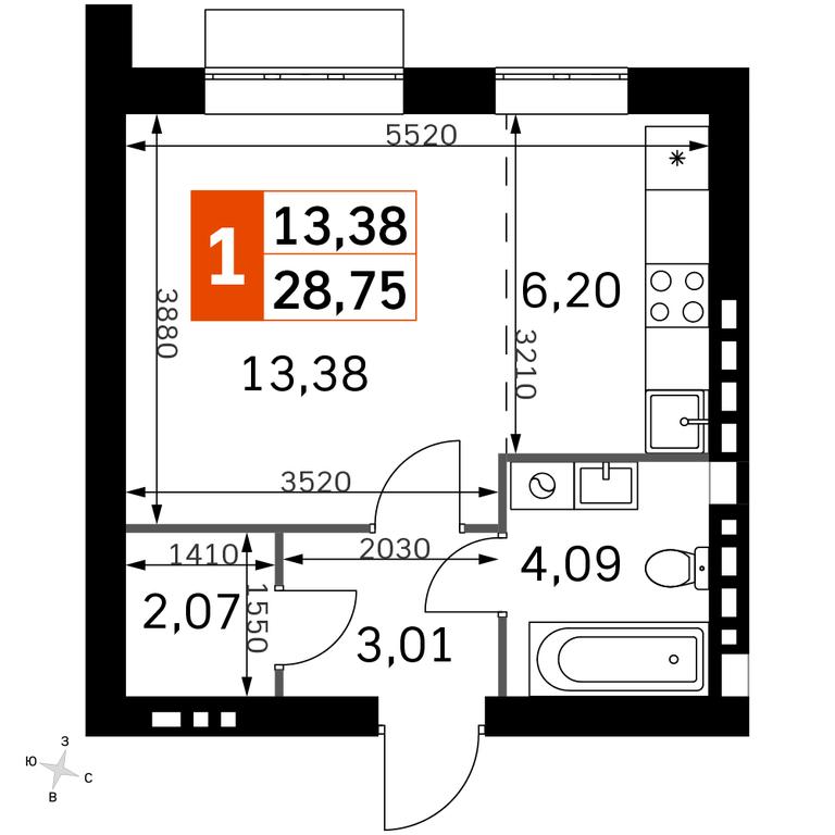 Apartment Sale, 28.75平方米 at Zhavoronki Club, zhiloy kompleks Akkord Smart-kvartal, Mitkino Village, Odintsovskiy City District, Moscow Region, Russia #2 Apartment Sale, 28.75平方米 at Zhavoronki Club, zhiloy kompleks Akkord Smart-kvartal, Mitkino Village, Odintsovskiy City District, Moscow Region, Russia #2