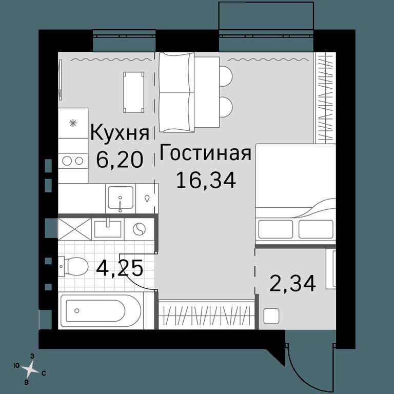 Apartment Sale, 29.13 sq. m. at Zhavoronki Club, zhiloy kompleks Akkord Smart-kvartal, Mitkino Village, Odintsovskiy City District, Moscow Region, Russia #1