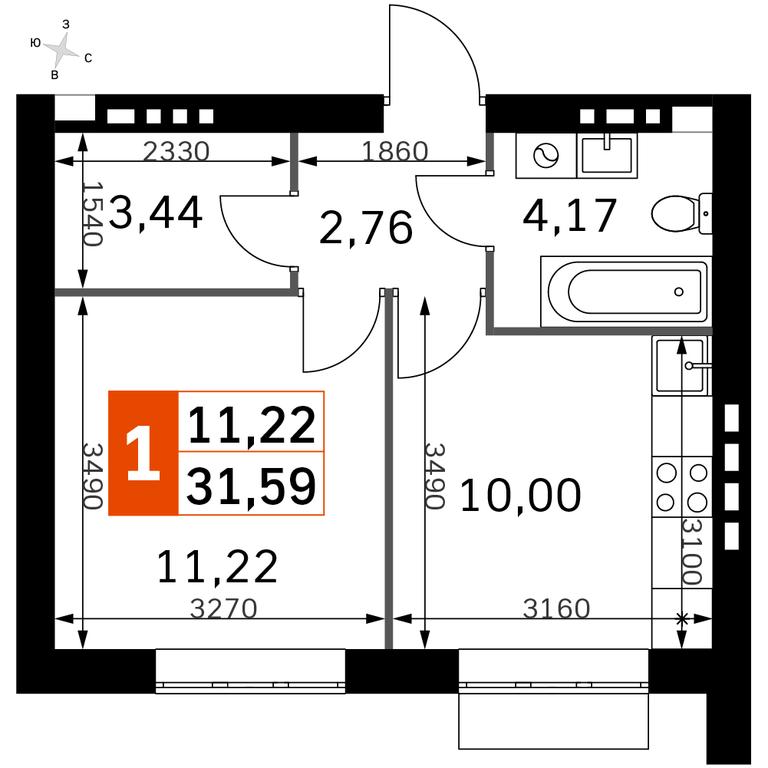 1-BD Apartment Sale, 31.59平方米 at Zhavoronki Club, zhiloy kompleks Akkord Smart-kvartal, Mitkino Village, Odintsovskiy City District, Moscow Region, Russia #2 1-BD Apartment Sale, 31.59平方米 at Zhavoronki Club, zhiloy kompleks Akkord Smart-kvartal, Mitkino Village, Odintsovskiy City District, Moscow Region, Russia #2