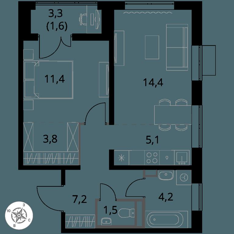 2-BD Apartment Sale, 49.2 sq. m. at Pervy Donskoj, zhiloy mikrorayon Sapronovo, derevnya Sapronovo, Leninskiy City District, Moscow Region, Russia #1
