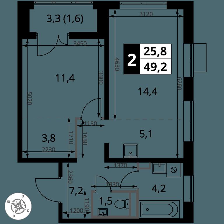 2-BD Apartment Sale, 49.2 sq. m. at Pervy Donskoj, zhiloy mikrorayon Sapronovo, derevnya Sapronovo, Leninskiy City District, Moscow Region, Russia #2