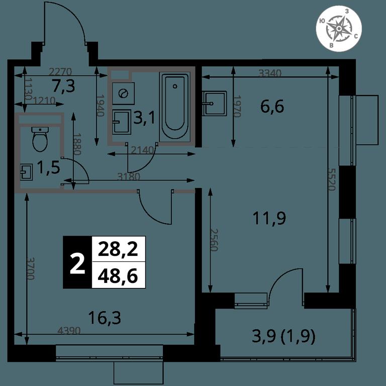 2-BD Apartment Sale, 48.6 sq. m. at Pervy Donskoj, zhiloy mikrorayon Sapronovo, derevnya Sapronovo, Leninskiy City District, Moscow Region, Russia #2