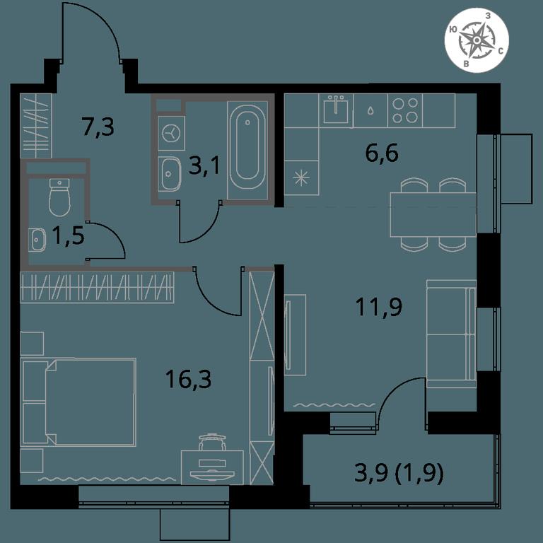 2-BD Apartment Sale, 48.6 sq. m. at Pervy Donskoj, zhiloy mikrorayon Sapronovo, derevnya Sapronovo, Leninskiy City District, Moscow Region, Russia #1
