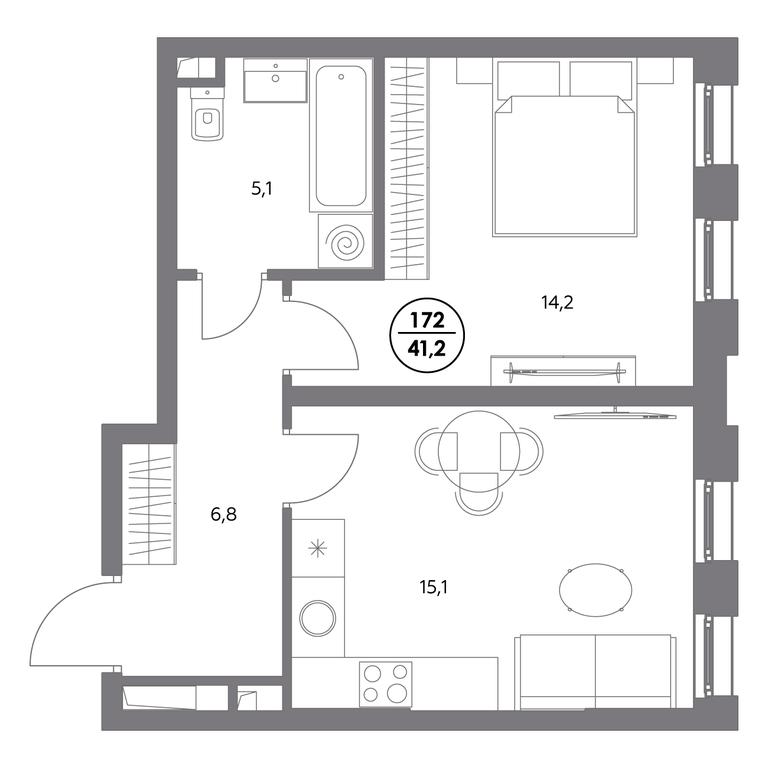 2-BD Apartment Sale, 41.2平方米 at Admiral, Shosseynaya Street, 4А, Moscow, Russia #1