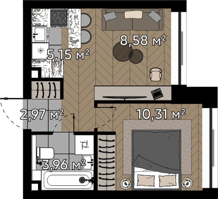 2-BD Apartment Sale, 30.97 sq. m. at Kvartal Serebryany Bor, Berzarina Street, Moscow, Russia #1 2-BD Apartment Sale, 30.97 sq. m. at Kvartal Serebryany Bor, Berzarina Street, Moscow, Russia #1
