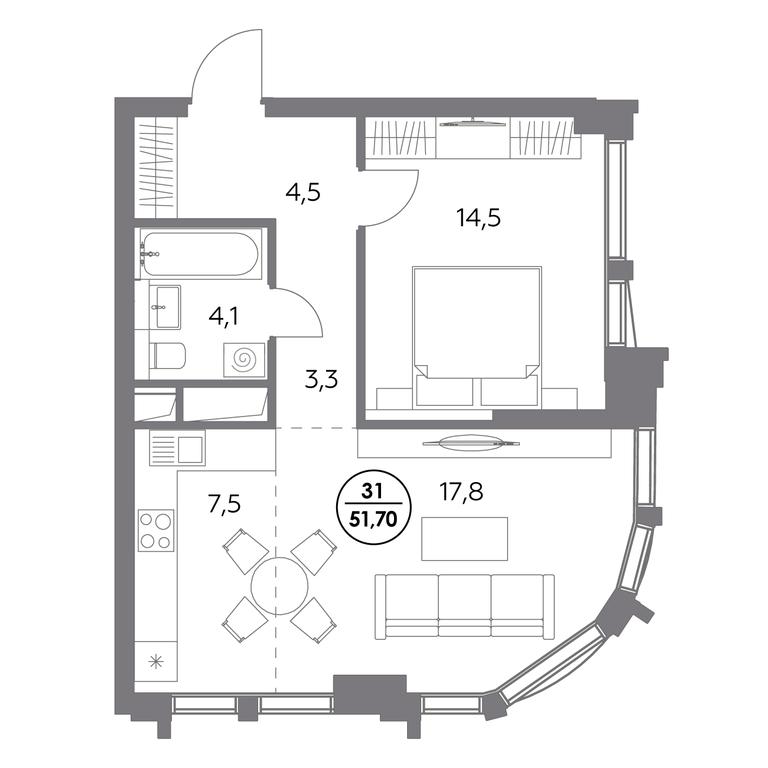 2-BD Apartment Sale, 51.7 sq. m. at Dom56, Fridrikha Engelsa Street, 56с1, Moscow, Russia #1 2-BD Apartment Sale, 51.7 sq. m. at Dom56, Fridrikha Engelsa Street, 56с1, Moscow, Russia #1