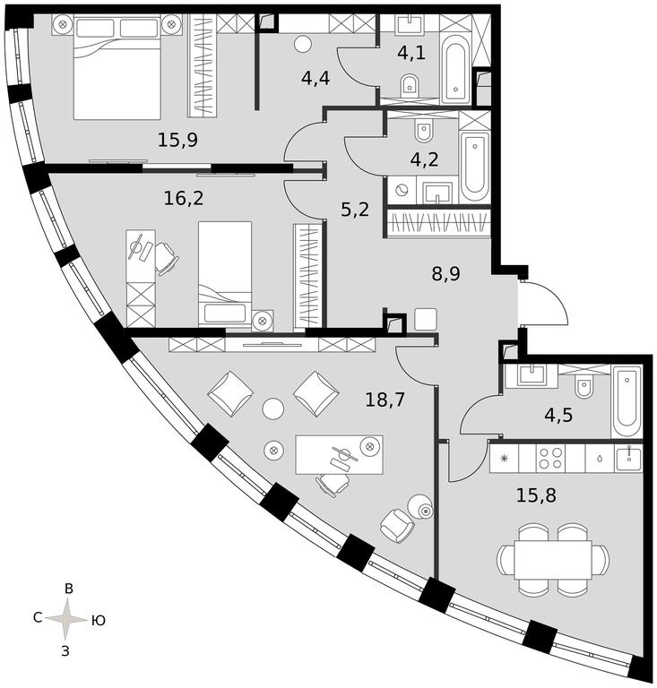 3-BD Apartment Sale, 97.3 sq. m. at Sydney City, Shenogina Street, 2, Moscow, Russia #1