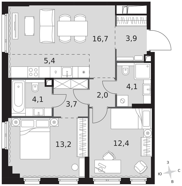3-BD Apartment Sale, 65.5平方米 at Sydney City, Shenogina Street, 2, Moscow, Russia #1