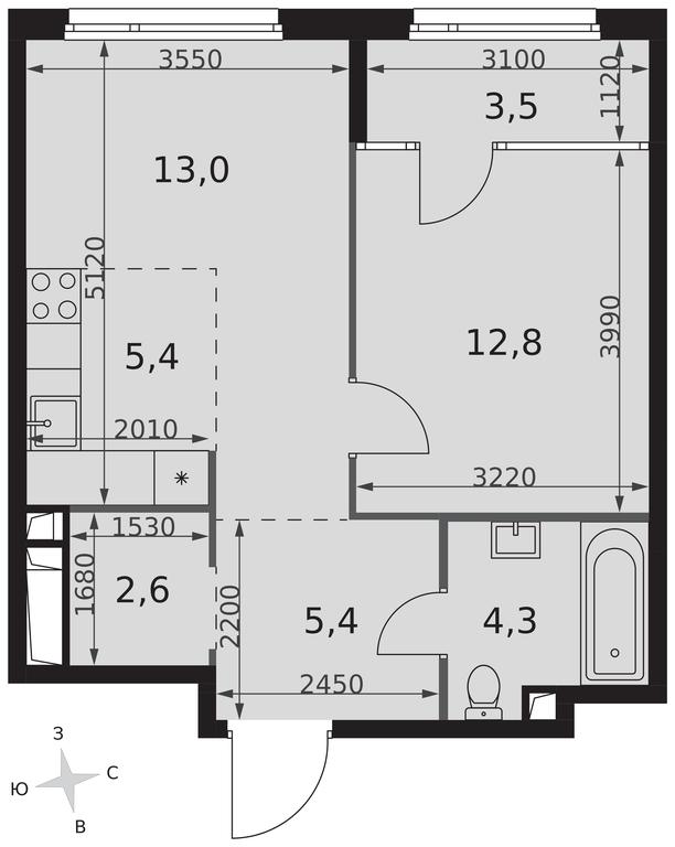 2-BD Apartment Sale, 47平方米 at Sydney City, Shenogina Street, 2, Moscow, Russia #2