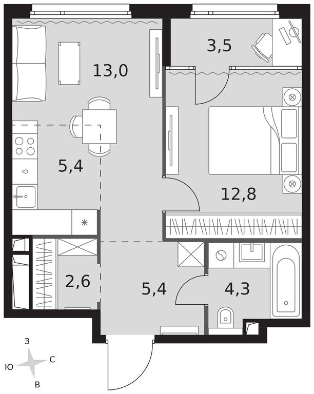 2-BD Apartment Sale, 47平方米 at Sydney City, Shenogina Street, 2, Moscow, Russia #1