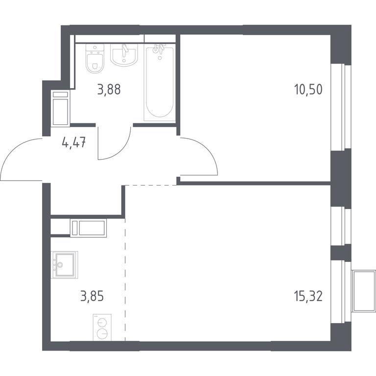 1-BD Apartment Sale, 38.02 sq. m. at Pribrezhnyi Park, Pribrezhniy Park Residential Complex, Village of Yam, Domodedovo City District, Moscow Region, Russia #1