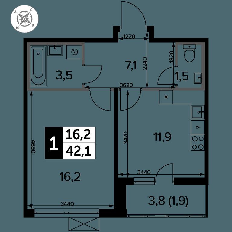 1-BD Apartment Sale, 42.1平方米 at Pervyi Leningradskiy, Pervy Leningradskiy Residential Complex, Moscow, Russia #2