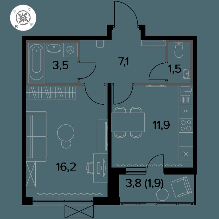 1-BD Apartment Sale, 42.1平方米 at Pervyi Leningradskiy, Pervy Leningradskiy Residential Complex, Moscow, Russia #1