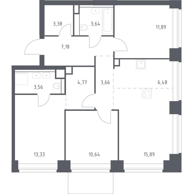 2-BD Apartment Sale, 84.42平方米 at Nova, Bratyev Fonchenko Street, вл21, Moscow, Russia #1 2-BD Apartment Sale, 84.42平方米 at Nova, Bratyev Fonchenko Street, вл21, Moscow, Russia #1