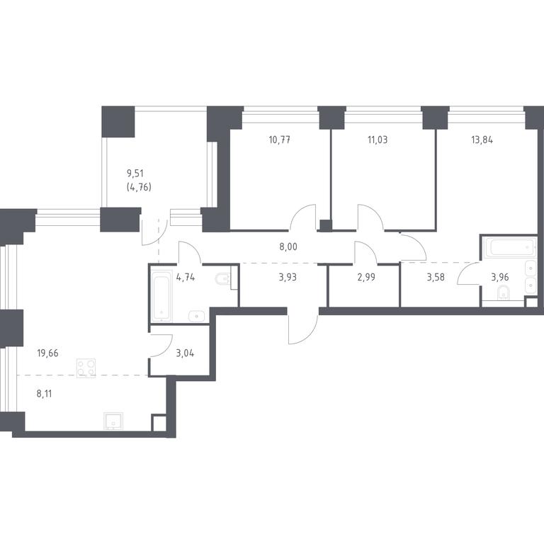 2-BD Apartment Sale, 98.41平方米 at Nova, Bratyev Fonchenko Street, вл21, Moscow, Russia #1