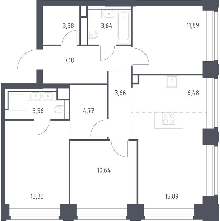 2-BD Apartment Sale, 84.42 sq. m. at Nova, Bratyev Fonchenko Street, вл21, Moscow, Russia #1 2-BD Apartment Sale, 84.42 sq. m. at Nova, Bratyev Fonchenko Street, вл21, Moscow, Russia #1
