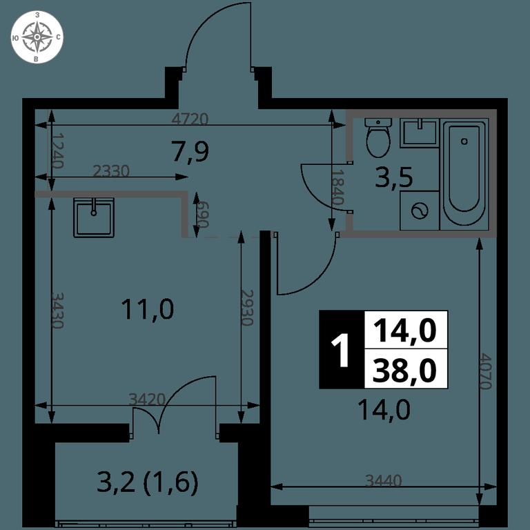 1-BD Apartment Sale, 38 sq. m. at 1-y Salarevskiy, Kiyevskoye Highway, Moskovskiy Settlement, Moscow, Russia #2