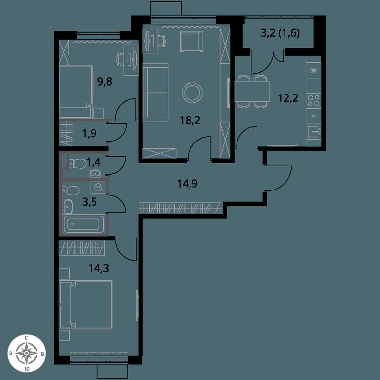 3-BD Apartment Sale, 77.8 sq. m. at 1-y Salarevskiy, Kiyevskoye Highway, Moskovskiy Settlement, Moscow, Russia #1
