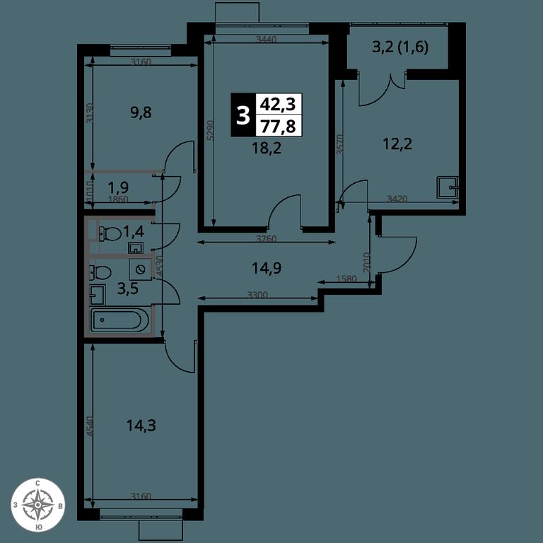 3-BD Apartment Sale, 77.8 sq. m. at 1-y Salarevskiy, Kiyevskoye Highway, Moskovskiy Settlement, Moscow, Russia #2